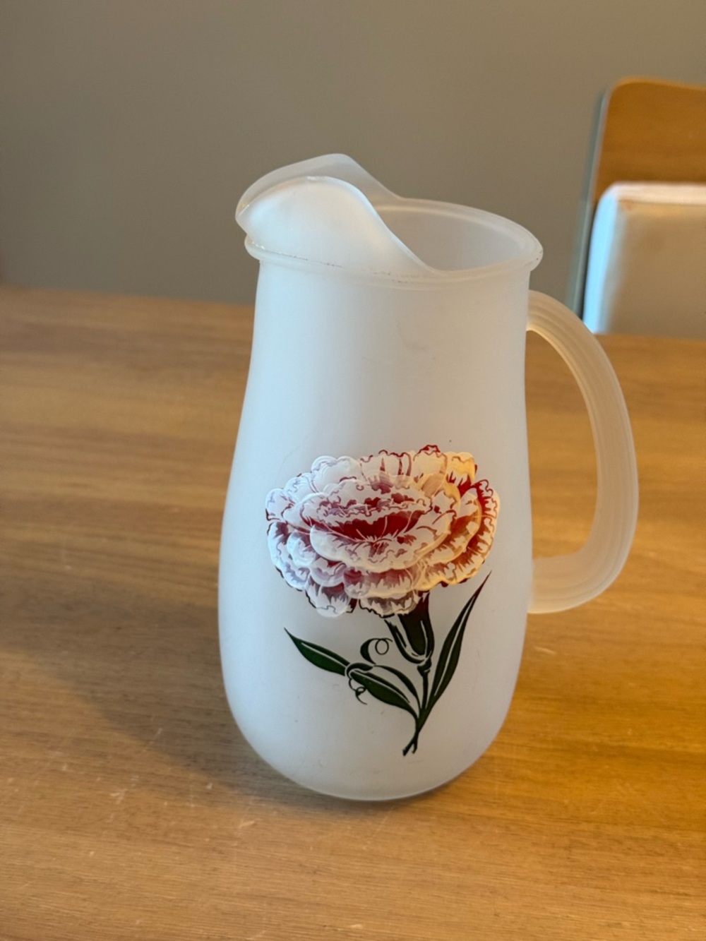 Hazel Atlas Floral Juice Pitcher: Hand Painted Carnation Design - Vintage Glass